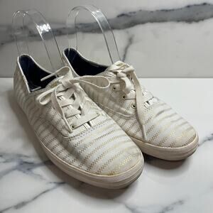 Keds Women's Kickstart Seasonal Cream Gold Detail Lace Fashion Sneakers Sz 8.5
